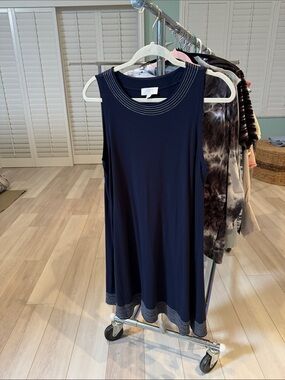 LOFT Navy Sleeveless Shift Dress with Contrast Stitching